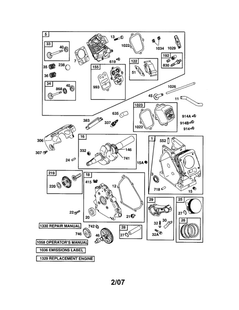 Cylinder/Crankshaft/Crankcase Diagram and Parts List for 126302-0776-E1C  Briggs and Stratton Engine